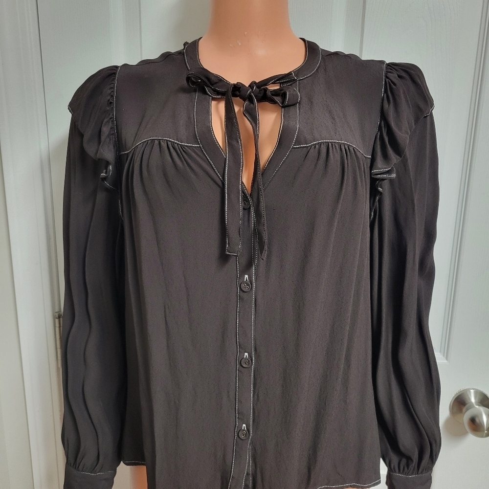 Marie Oliver Brown Long Sleeve 100% Viscose Top Size Small..